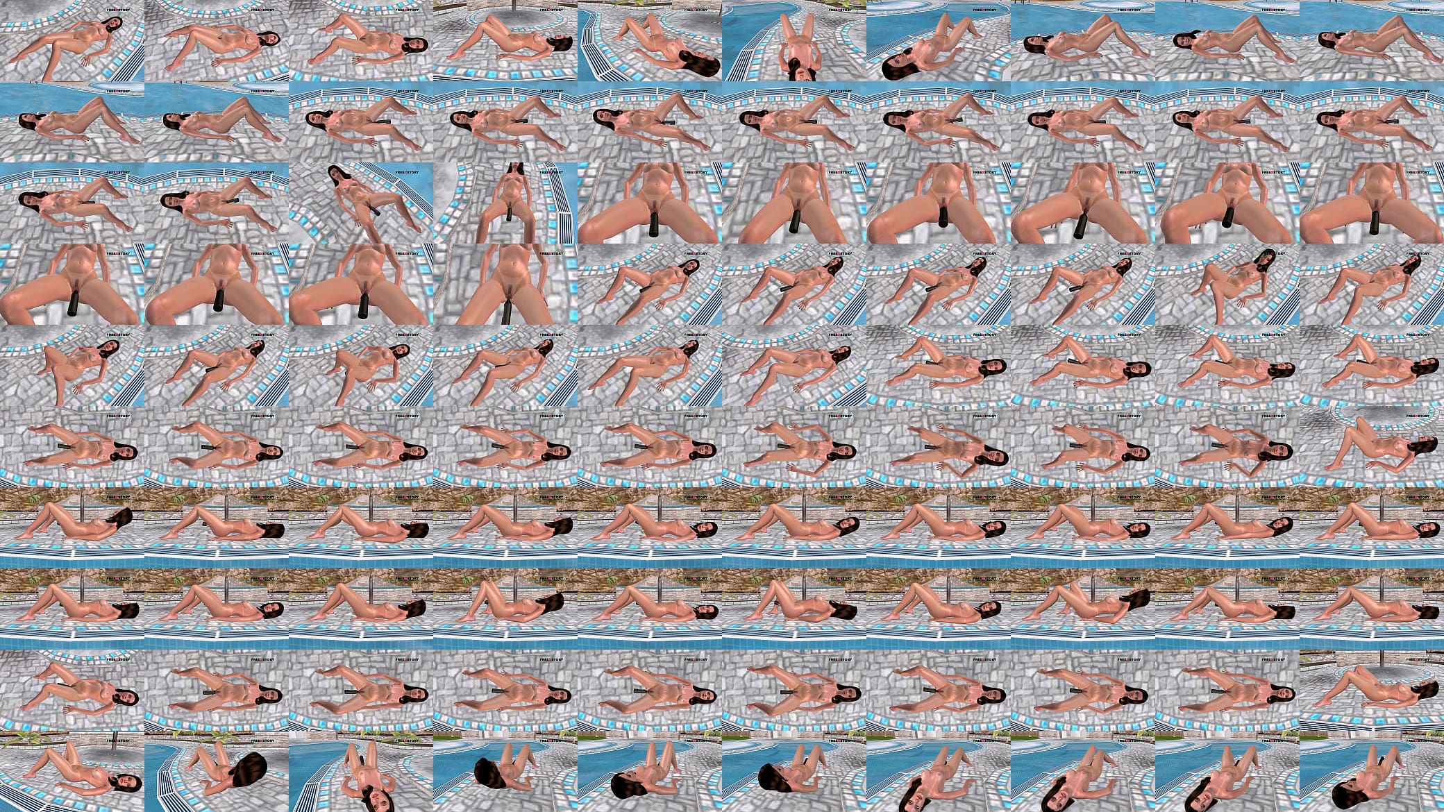 An animated 3D cartoon porn video - A cute Girl laying on the floor masturbating using bottle near swimming pool 预览图