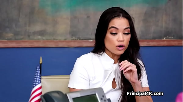 Mixed Asian MILF fucked on teachers desk
