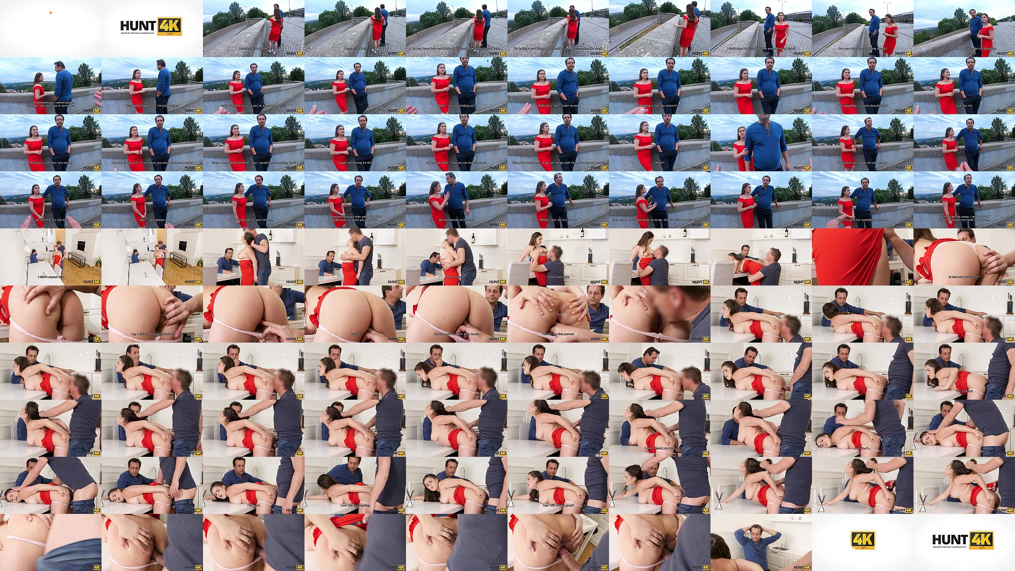 HUNT4K. Sweet pale-skinned lady in red dress gets fucked in front of her step dadd 预览图