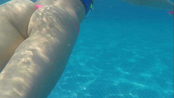 wife thong swimming in pool cameltoe