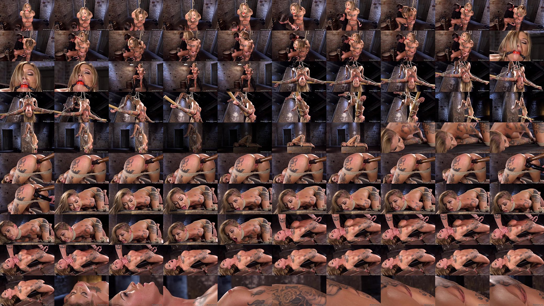 Tattooed blonde toyed in strict bondage 预览图