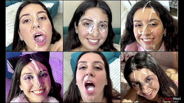 Katty West - Sperma im Gesicht Zusammenstellung, Sperma im Mund, Sperma schlucken, viel Sperma im Gesicht
