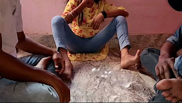 Download Video - Fucking friends step sister after losing in bottle flip game desi real threesome sex video