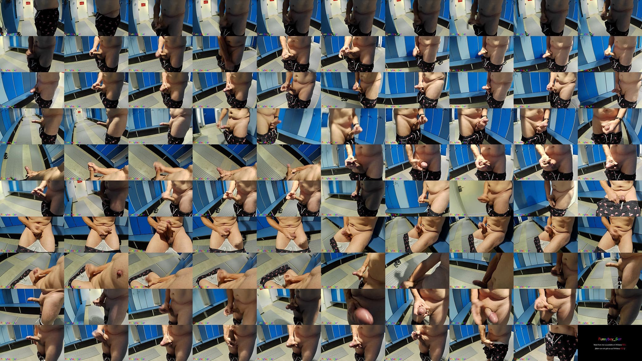 Before swimming, I had to train my big cock in the public changing room. 预览图