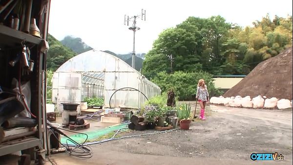 She was in her greenhouse working with her plants and enjyoing her solo cucumber action.