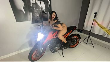Horny BITCH masturbates while showing off her new motorcycle - Mia Montielth