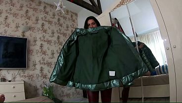 Leather Cameltoe, Shiny Downjackets & Double Cum Play with Deep Blowjob