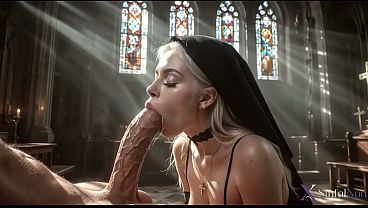 A sexy nun showed how hot she is in the temple [AI]
