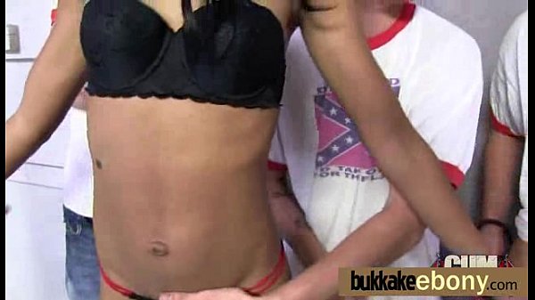 Different guys take turns fucking ebony and cum on her face 3