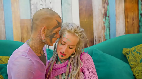Trans Dark Leaves first time porn with Heavily tattooed couple. ATM, Facial,