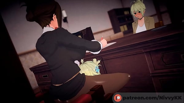 (Futanari) Student gives the principal a hidden blowjob.