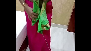 Desi Indian Tamil Wife Renu Red Bra Tease & Saree Dressing for Boy Bestie!