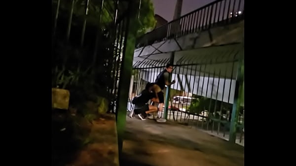 threesome interracial bareback in the street ma...