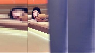 Horny Latina MILF shakes her ass over her sex toy while being watched by her stepson