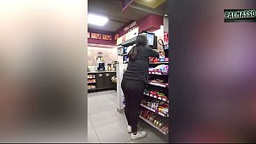 I was waiting for my boyfriend at the store, but a stranger convinced me to record a video. I hope my boyfriend doesn't find out that I have someone else's cum in my pussy because the condom broke!