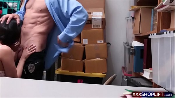 Dirty teen shoplifter fucked from behind by a guard