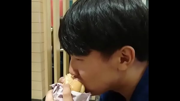 Sexy gayboy is eating a 'poopee Hamburger'