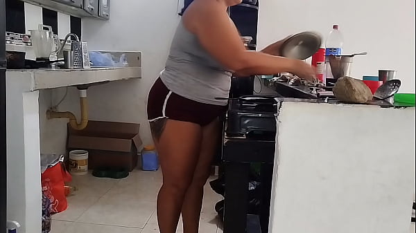 A chubby girl with a big butt likes to be watched by her old neighbor while he cleans the house.