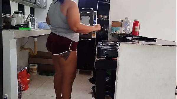 A chubby girl with a big butt likes to be watched by her old neighbor while he cleans the house.