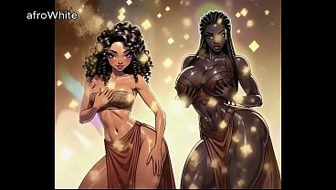 AI Generated - Hentai cartoon sexy beautiful animated anime african american black ebony european trans goddess stripper fucks step sister raw and cums inside her pussy without condom