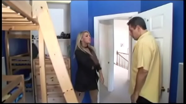 A young nanny with elastic breasts and a gorgeous blonde fuck in a hot threesome with a lustful dude in all poses and in all holes