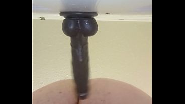 Fat boy backs up big ass on bbc dildo deep