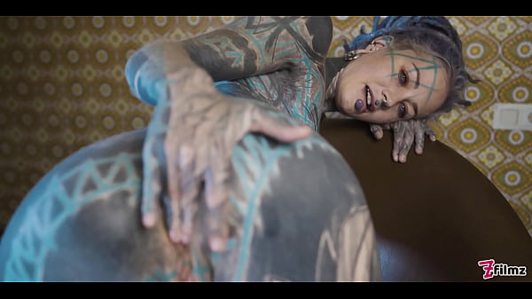 Ink-covered babe gets her ass wrecked by the fuck machine