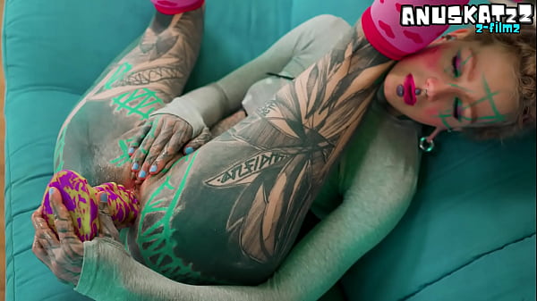 Skinny Tattooed Slut's Anal Masturbation: Fingering and Toys Stretch Her Tight Asshole