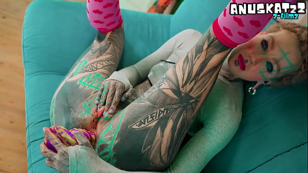 Skinny Tattooed Slut's Anal Masturbation: Fingering and Toys Stretch Her Tight Asshole