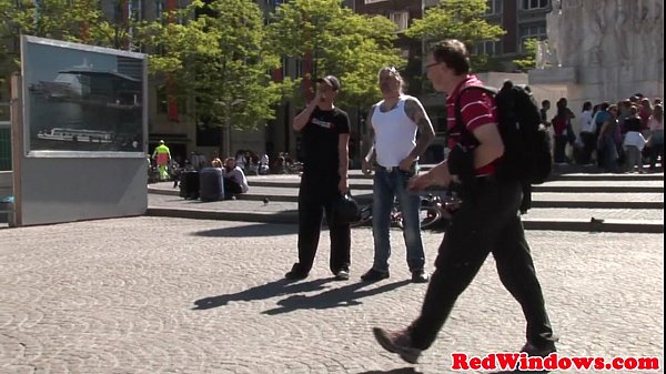 Amsterdam prostitute in nets plays with cum in mouth