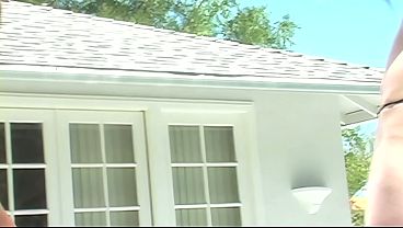 Victoria tries to rest while tanning by the pool, but two men come and bang both her holes at once