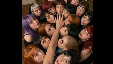 Harem reverse gangbang: 18 girls licking your left arm
