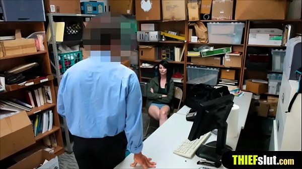Raven haired shoplifter gets fucked from behind on CCTV