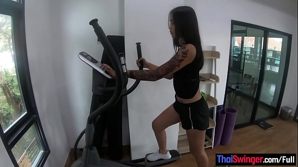 Thai amateur teen cutie gym workout and handjob porn afterwards