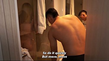 What are you doing?! - Busty stepmom ends up without a towel in the bathroom after her stepson plays a prank on her