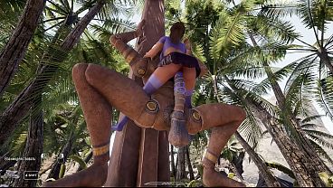 Lara Croft never expected that the Statue would do this and fuck her in all her holes.