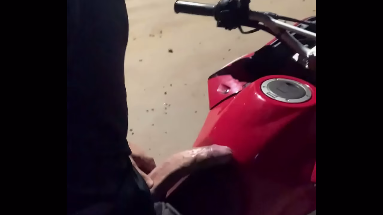 Big dick jerking off on a motorcycle