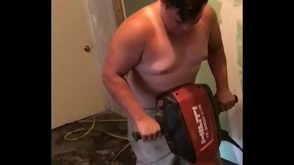 Natural Tits Bouncing While Using JackHammer