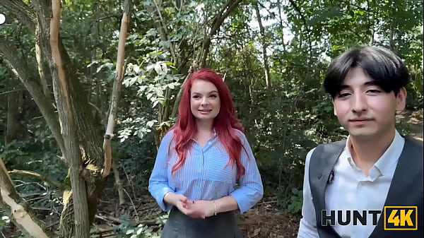 HUNT4K. Busty redhead seduced a stranger and fucked him in front of her BF