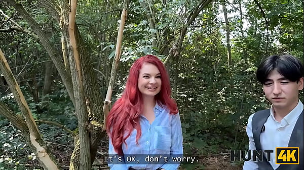 HUNT4K. Busty redhead seduced a stranger and fucked him in front of her BF