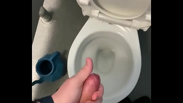 Wanking in public toilets with big cumshot at t...