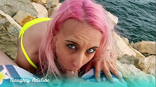 Outdoor public blowjob by the sea