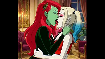 Harley Quinn x Poison Ivy lesbian kissing (Harley Quinn animated series/AI generated)