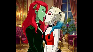 Harley Quinn x Poison Ivy lesbian kissing (Harley Quinn animated series/AI generated)