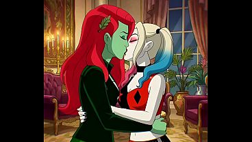 Harley Quinn x Poison Ivy lesbian kissing (Harley Quinn animated series/AI generated)