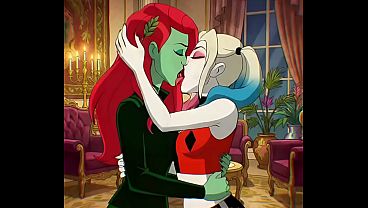 Harley Quinn x Poison Ivy lesbian kissing (Harley Quinn animated series/AI generated)