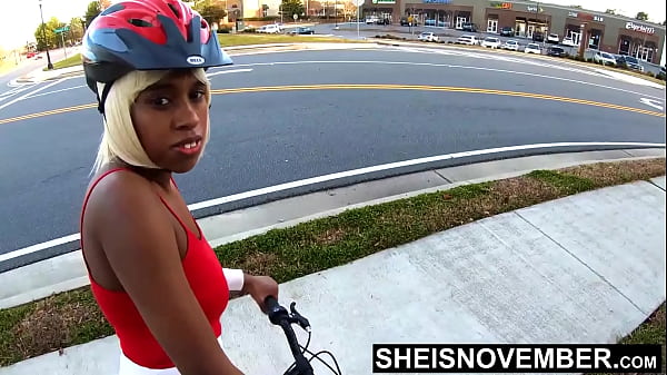 Cute Ebony Rides Bike Naked And Shows Off Her Bubble Butt In Public