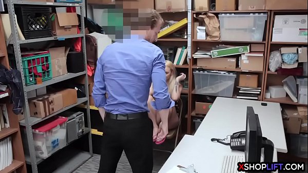 Hot blonde teen gets caught stealing by security guard