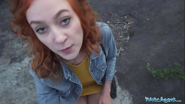 Public Agent Sexy redhead waitress sucks cock and gets fucked doggystyle outside in public