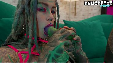 Ink-Covered Beauty Solo Anal Toy Play in Lace Lingerie